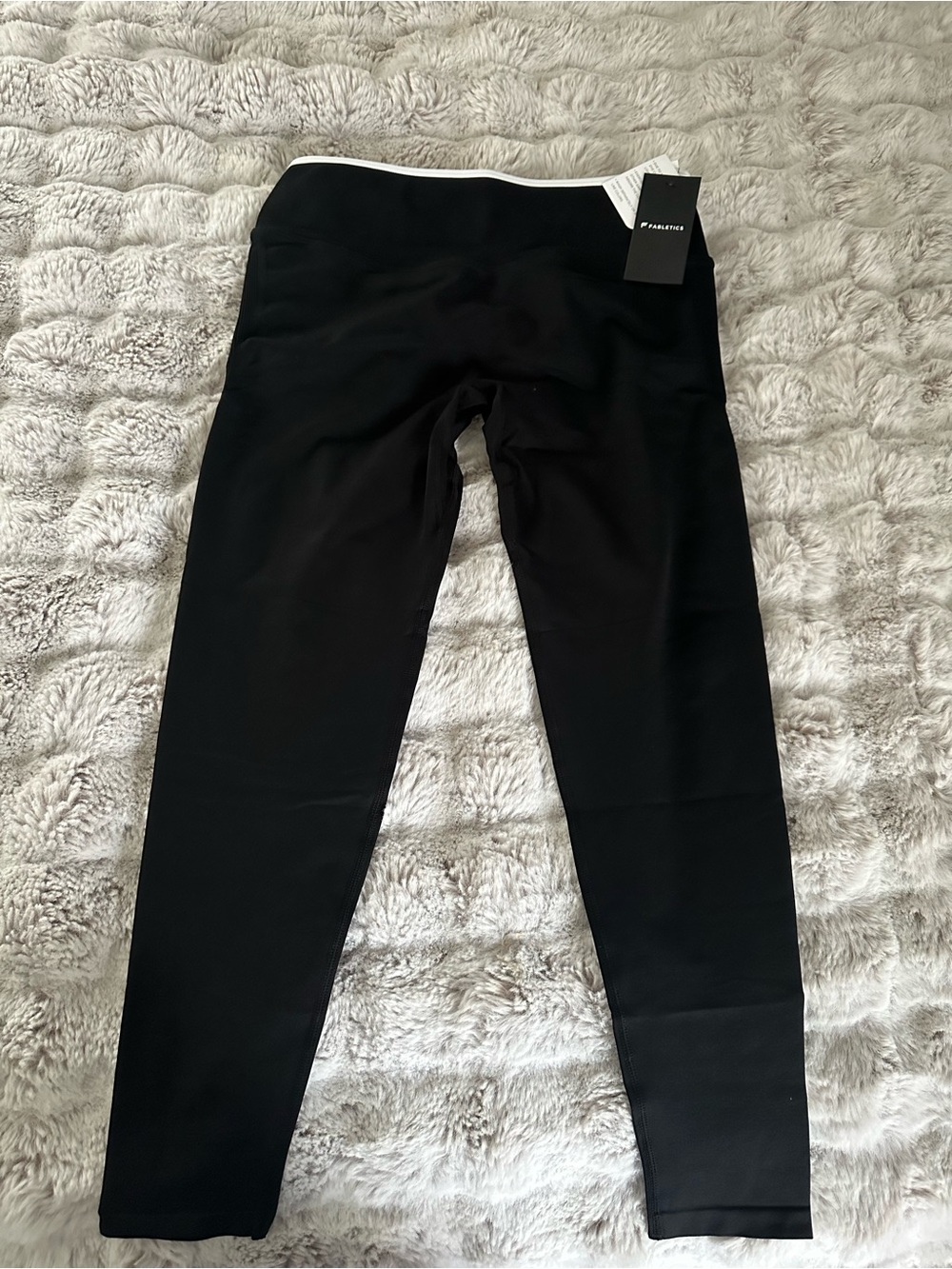 Fabletics Black High-Waist Leggings with White Waist Trim